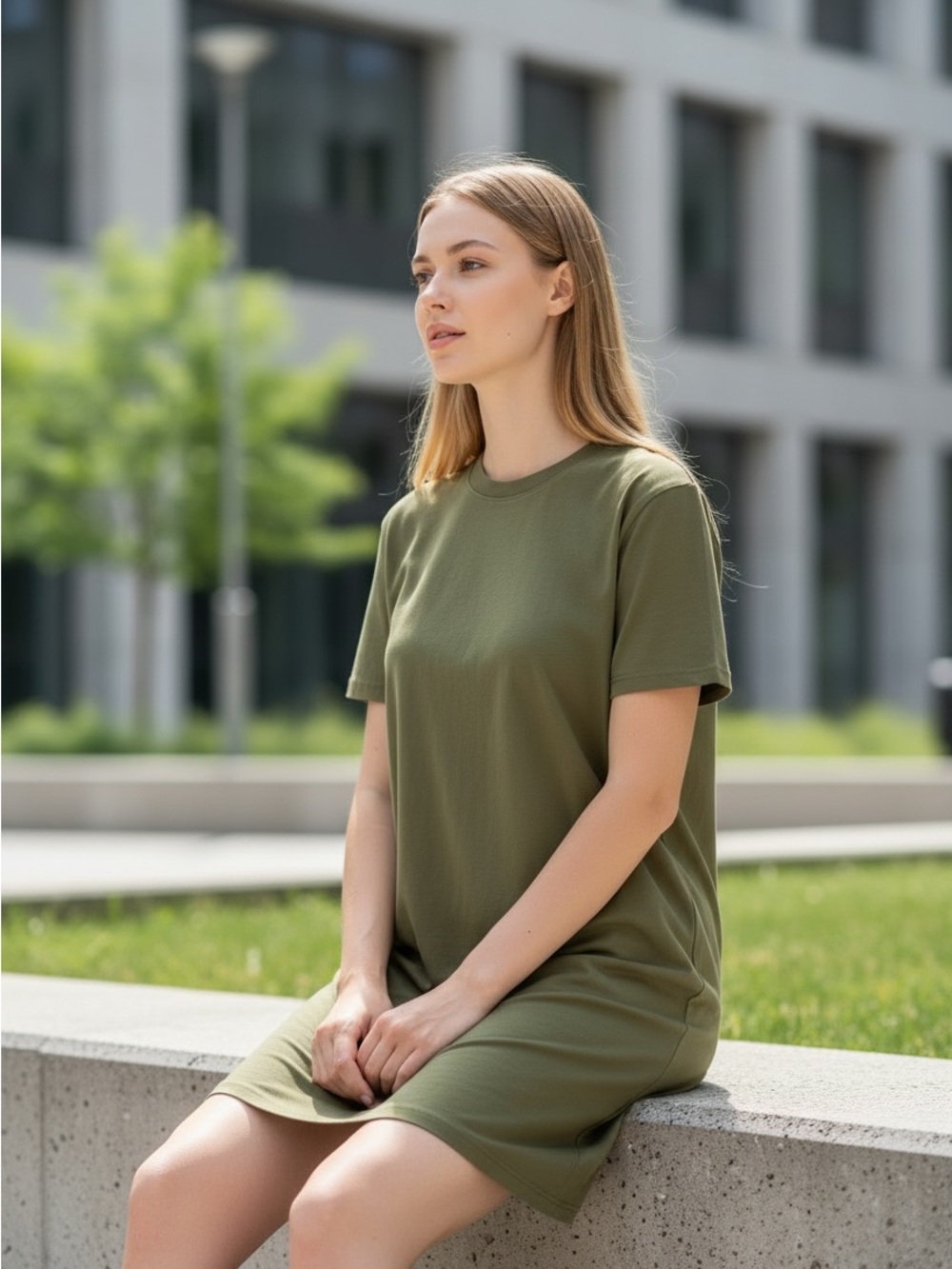 Madewell M Olive Green Crewneck Short Sleeve Tshirt Dress